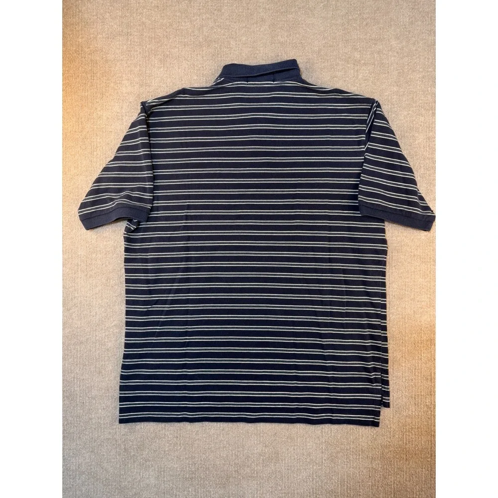 Polo Ralph Lauren Mens XL Navy Blue White Striped Short Sleeve Cotton Polo Shirt